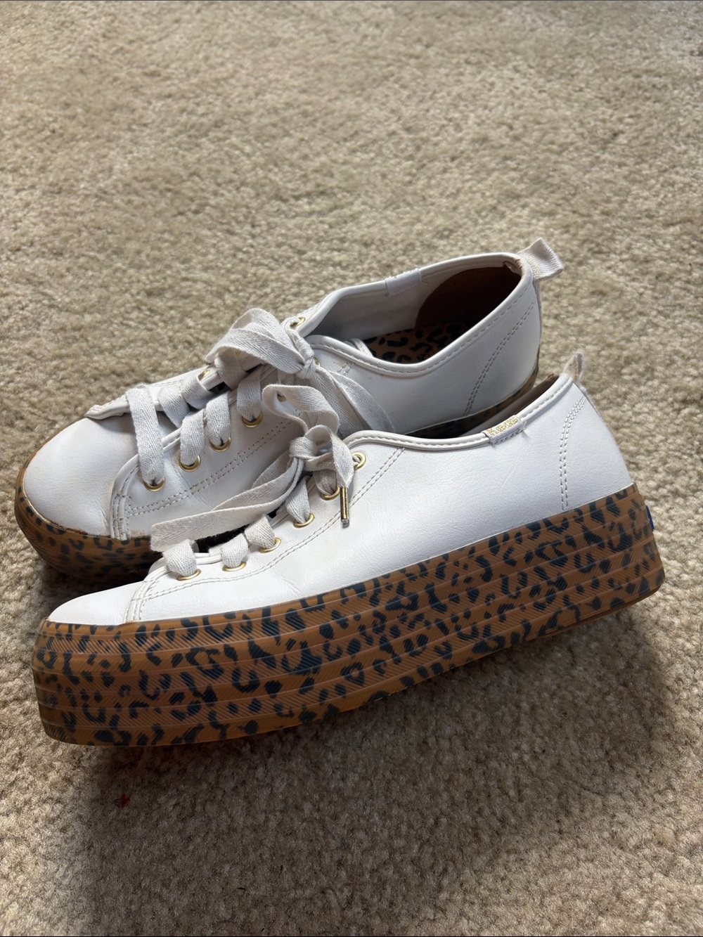 Keds Wonder Woman WW84 White Platform Sneakers with Leopard Print